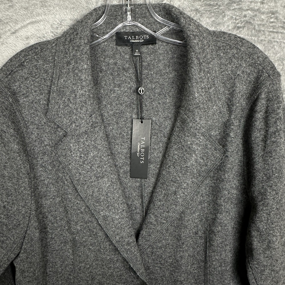 Talbots Blazer Jacket Women's Size 16 Gray Wool Blend Classic Career Pockets NWT - Picture 2 of 12